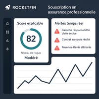 Illustration d’un tableau de bord RocketFin montrant un score explicable et des alertes temps réel pour la souscription en assurance professionnelle.