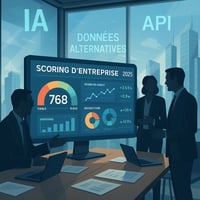 Screenshot of the RocketFin dashboard showing an explainable, real-time business score with contributing banking, accounting, public and legal data.
